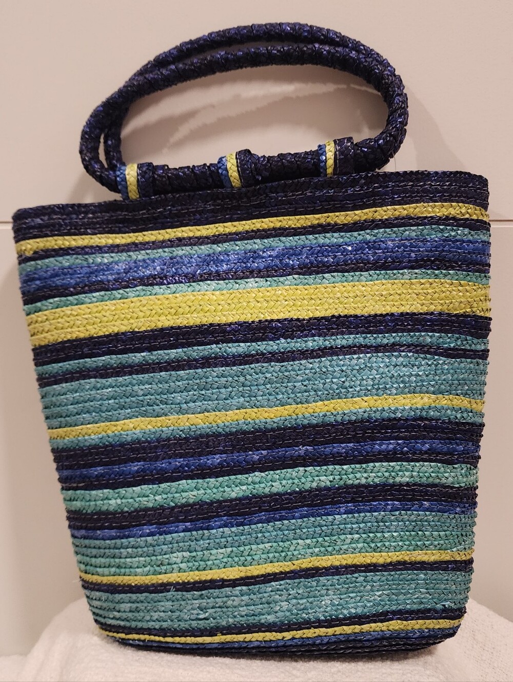 Vintage Y2k Faded Glory Ring Handle 100% Wheat Straw Tote Bag